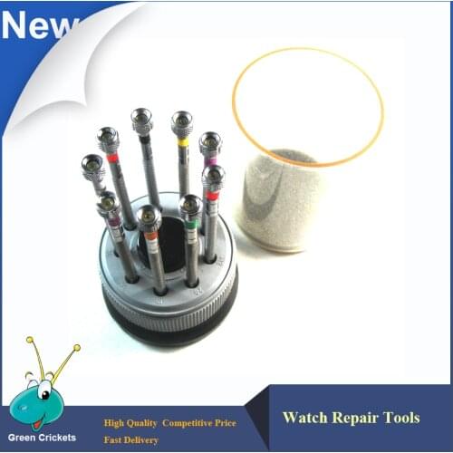 2016 latest Assort size 9pcs/set Watch repair screwdrivers with rotating base dust cover spare screwdriver head