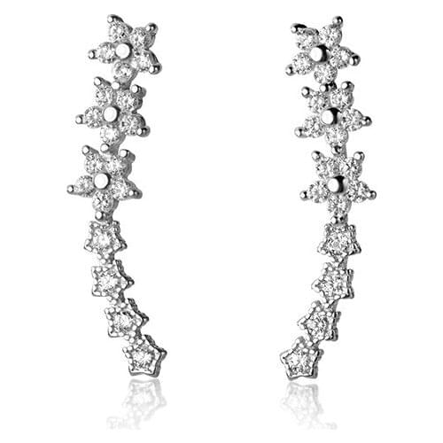 Authentic 925 Sterling Silver Jewelry CZ Star Flower Climber Cuff Ear Earrings Piercing C-G7076