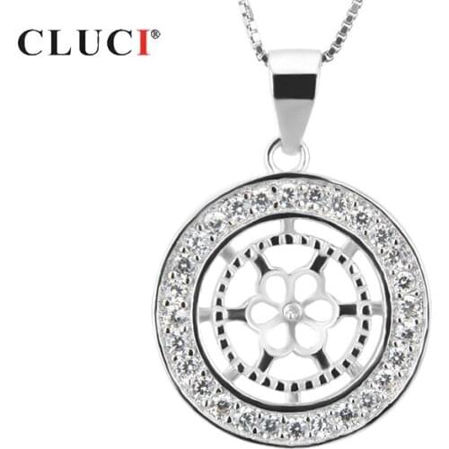CLUCI Round 925 Sterling Silver Charms Pendant Women Jewelry Silver 925 Pearl Pendant Mounting Pendant for Necklace SP031SB