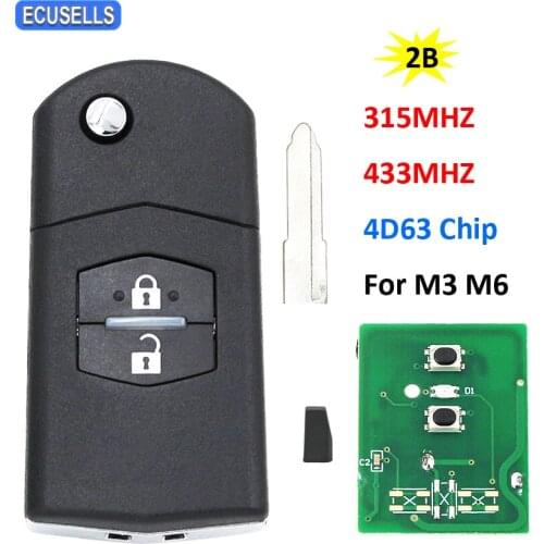 High Quality 2 Button Folding Remote Key Fob Flip Smart Car Key 315Mhz or 433Mhz for Mazda 3 6 M3 M6 with 4D63 Chip Uncut Blade