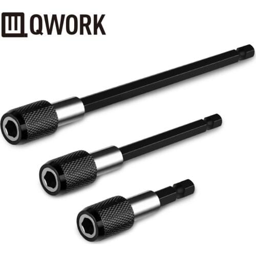 QWORK 3 Pcs 1/4 Inch Hex Shank Quick Release Bar Socket Screwdriver Bit Holder, Magnetic Extension Chuck Adapter set for Screws