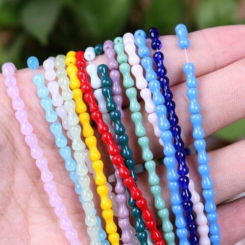 200pcs Glass Spacer Bead Green 3x6mm Peanut Shape Crystal Loose Beaded Chinese Beading Jewelry DIY Making Accessories Needlework