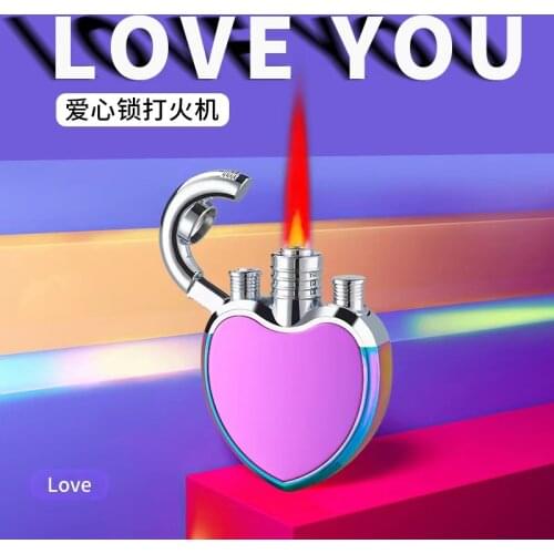 Creative Fun Heart Shape Windproof Red Flame Butane Gas Lighter