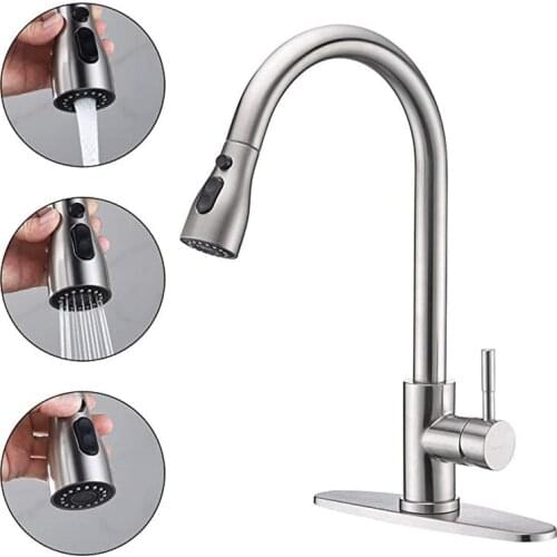 Top quality Hot Sale 304 Stainless Steel Single Handle Pull Down Out Mixer Deck Mounted Faucet For Kitchen Sink