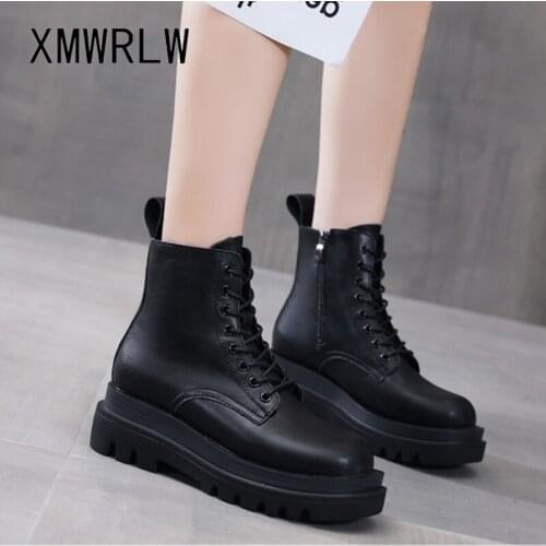 XMWRLW Women Ankle Boots Casual Lace up Genuine Leather Autumn Shoes Women Boots High Heels Ladies Shoes Woman Autumn Ankle Boot