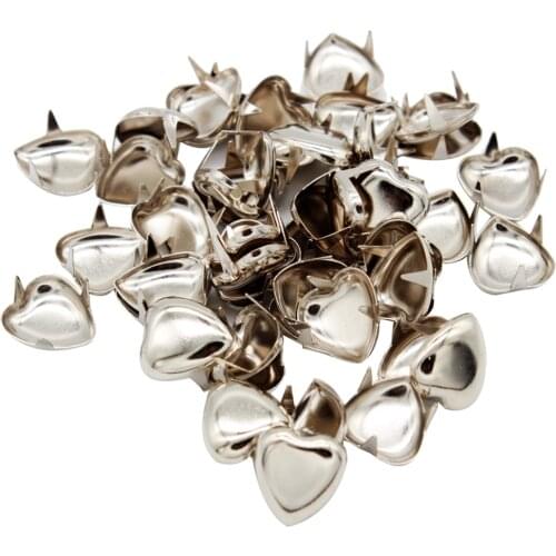 Fityle 50Pcs DIY Love Heart Metal Leathercraft Rivets Claw Studs Bags Clothes Hats Leather Decor