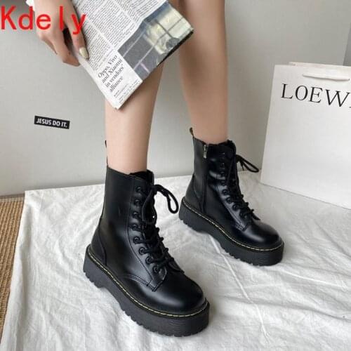 2020 NEW Mordoan Genuine Cow Leather Martin Boots Thick-soled Flat Heel Women Fall British Style Lace Round Ankle Boots Women