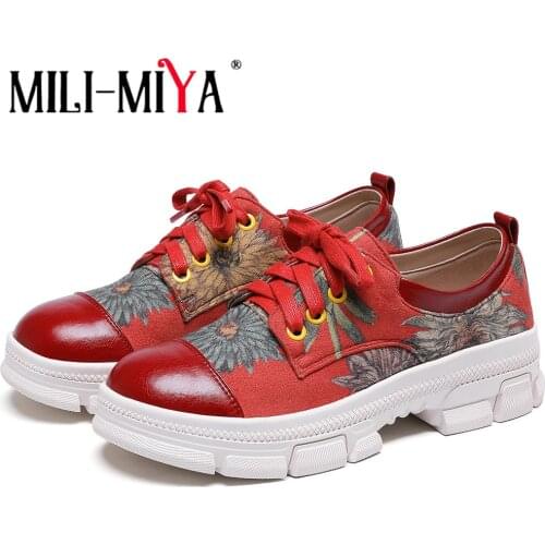 MILI-MIYA Sweet Flower Printed Fabric Comfortable Platform Heels Pumps Women Lace Up Spring Autumn Casual Party Designer Shoes