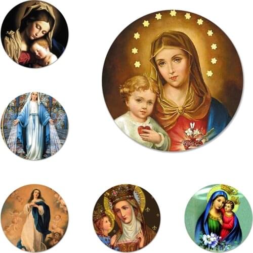 58mm Virgin Mary Christian Icons Pins Badge Decoration Brooches Metal Badges For Backpack Decoration