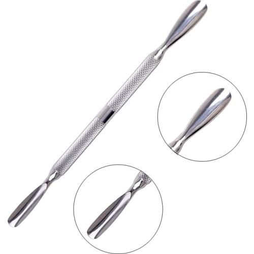 1pcs Double Head Stainless Steel Cuticle Pusher Spoon Pedicure Care Nail Tool With 2 Size head Dead Skin Remover Fingernails
