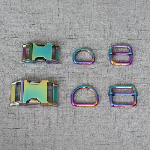 10 Sets 20mm 25mm Colourful Release Buckle Slider Belt Loop Handmade Accessory Harness Hardware Pet Collar Paracord Metal D Ring
