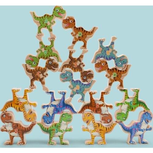 New DIY Dinosaur Balance Blocks 16 Pcs Animals Jenga Building Blocks Kid Educational Toys Baby Stacking Game Balancing Block Toy