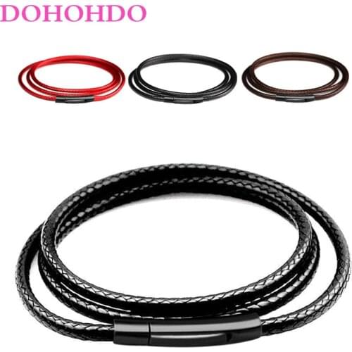 40-80cm Leather Necklaces for Men Stainless Steel Magnetic Clasp Mens Leather Cord Necklace Brown Black Red Fashion Jewelry Gift