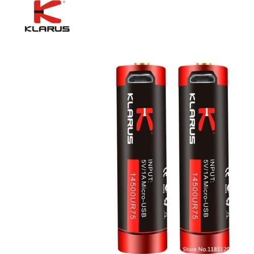 2pcs KLARUS 14500RU75 14500 Li-ion battery 750mAh 2.77W Micro-USB charging cable rechargeable li battery