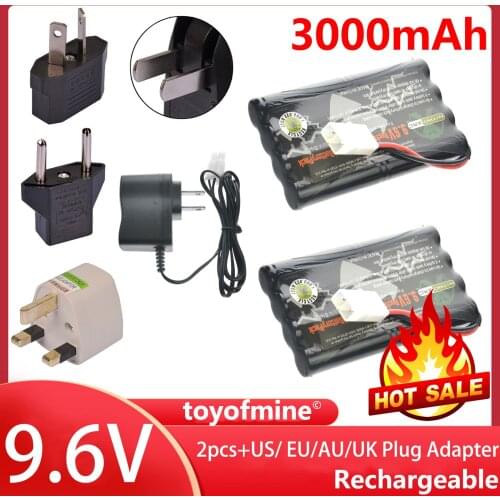 2x Ni-cd 9.6v 1000mAh Rechargeable Battery + Main Charger Tamiya Connector US/ EU/AU/UK Plug Adapter