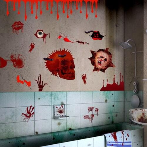 3D Blood Handprint Wall Stickers Bathroom Decoration Glass Halloween Terror Sticker Creative Room Decor Wallpaper