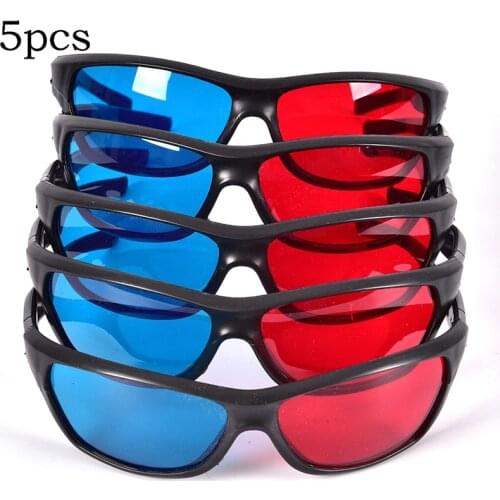 5PCS Frame Red Blue 3D Glasses For Dimensional Anaglyph Movie Game DVD Black