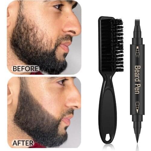 Beard Pencil Waterproof Filler Beard Filling Pen Kit Barber Pencil Brush Salon Facial Hair Styling Eyebrow Tool Male Mustache Re