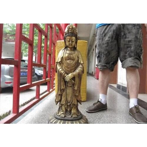 Fast shipping USPS to USA S0491 Temple Bronze Copper Stand Kwan-Yin Guan Yin Bodhisattva Buddha Statue