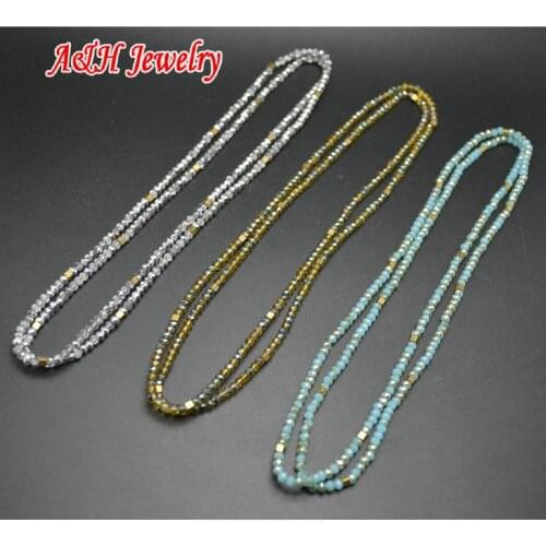 32'' Handmade Faceted Glass Beads Chain Gold Silver Green Color For Fashion Women Necklace Making Materials 20pc/lot