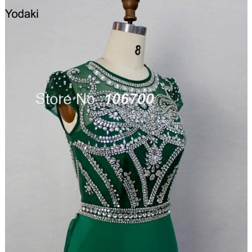 Real Photos Crystal Beaded Long Evening Dresses Cap Sleeves Illusion See Through Back Jersey Many Colors Party Prom Gowns