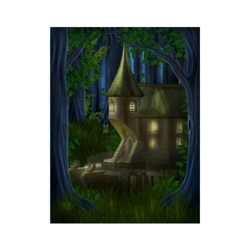 TR Castle in the Forest Cartoon Scenic Children Wedding 5X7ft Photograhy Background for Photo Studio Decor Vinyl Photo Backdrop