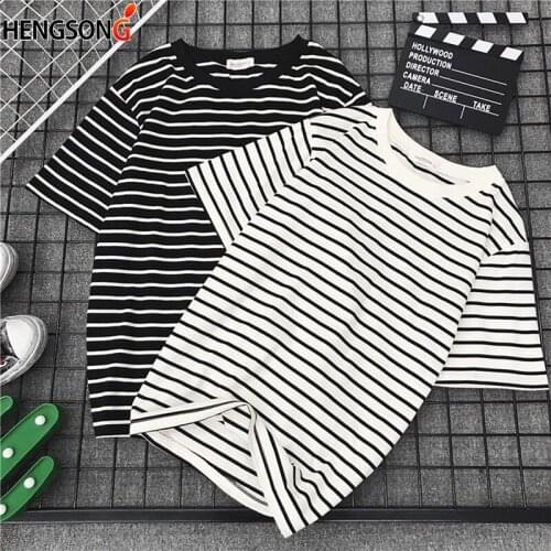 Harajuku Striped Fashion New Short Sleeve T Shirts Women Loose T-shirt Womens Female Casual Females Korean Style