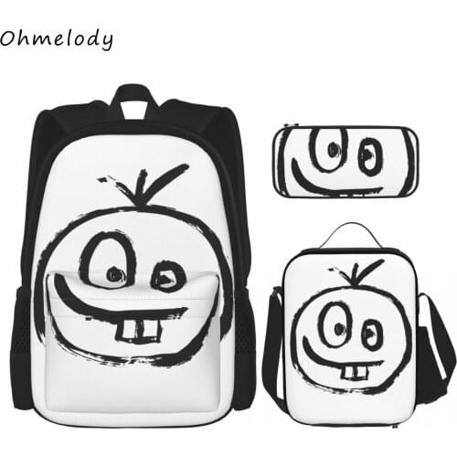 Cartoon Smile Face Classic School Backpack with Lunch Bag Pencil Case Middle School Book Bag 15.6in Laptop Backpacks for College
