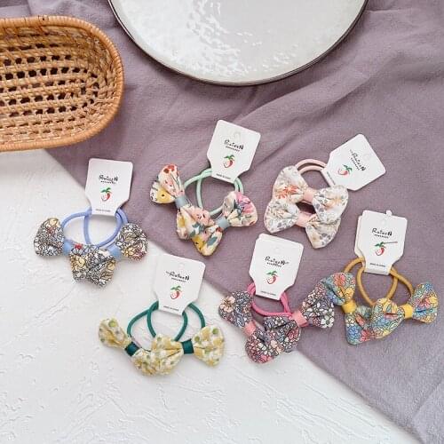 Candy Color Girls Sweet Hair Ropes Summer Print Bowknot Elastic Hair Band Korean Style Ponytail Rubber Band Children Accessories