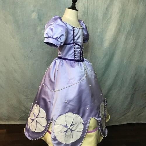 Princess Sofia Girsl Cosplay Costume Dress With Pearl For Halloween Party Beautiful Costume Sofia Kids Children Dress