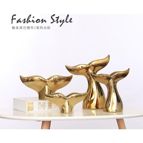 Creative Ceramic Crafts Golden Whale Tail Simple Nordic Home Living Room Decoration TV Cabinet Painting