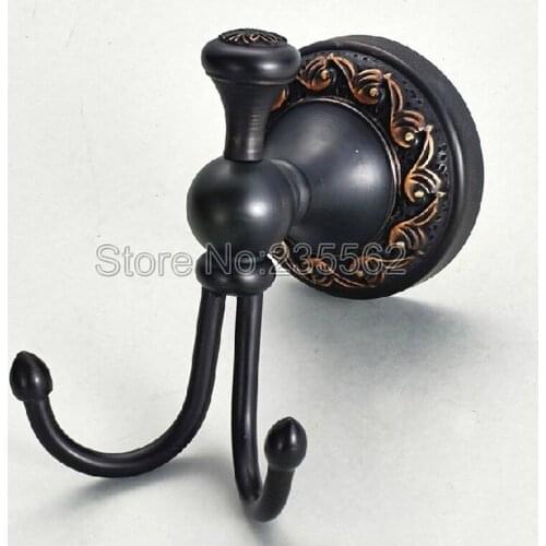 Black Oil Rubbed Brass Finish Bathroom Shower Towel Coat Hooks Robe Dual Hook Hanger Wall Mounted Lba467