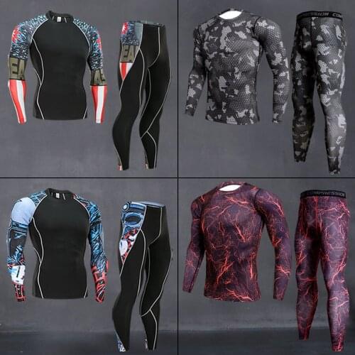 MMA Compression Tracksuit Men Bodybuilding Training Running Set Fitness Tight Long sleeve Shirt Pants Leggings Gym Sport Suit