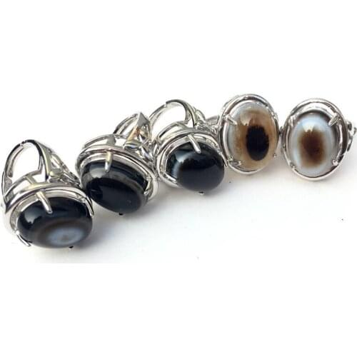 Mens Rings Stainless Steel Natural Oval Eye Agat Mosaic AdjustableNew Stylish 1PCS