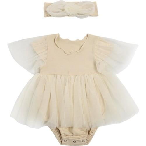0-24M Princess Baby Girls Romper Dress 2 Colors Ruffles Lace Short Sleeve Jumpsuits Headband Newborn Infant Baby Girls Jumpsuit