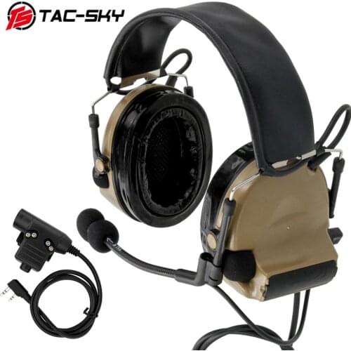TAC-SKY COMTAC II silicone earmuffs hearing noise reduction pickup military tactical headset DE+ U94 Kenwood plug PTT