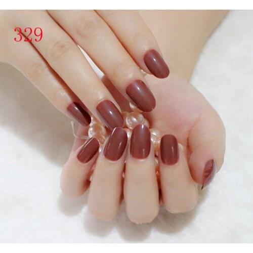 New 24pcs Adorable fashion candy oval decorative fake nails long round section brown N329X