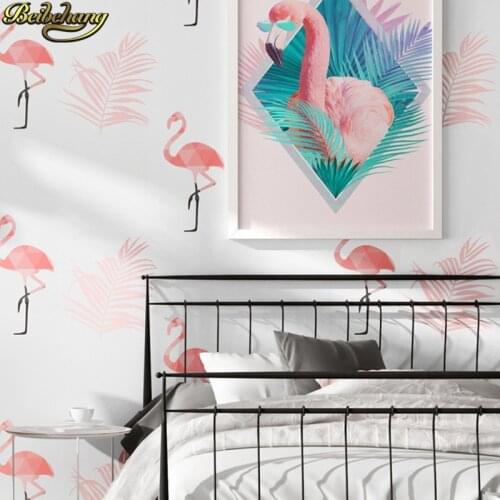 Beibehang Flamingo Birds Wallpaper Birds Tree Blossom Statement Nordic Wall Paper Roll TV Background Wall paper for living room