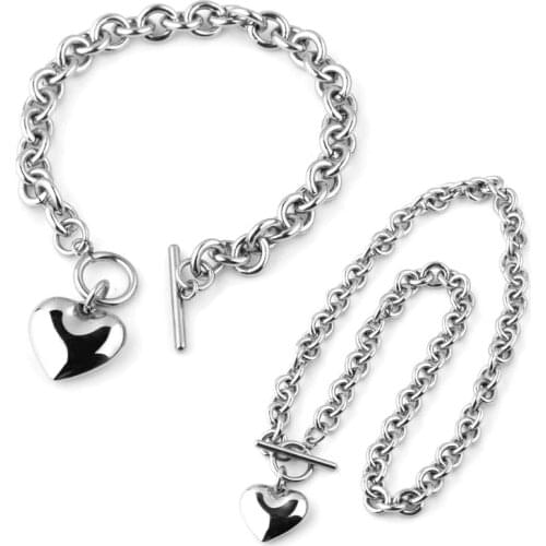 Stainless Steel Hollow Necklace Bracelet Fashion Women Charm Jewelry Set