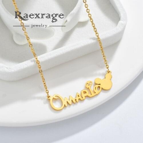 Raexrage Custom Cartoon Mickey Minnie Name Necklace Stainless Steel Mouse Letter Link Chain Necklaces Trendy Women Girl Gifts