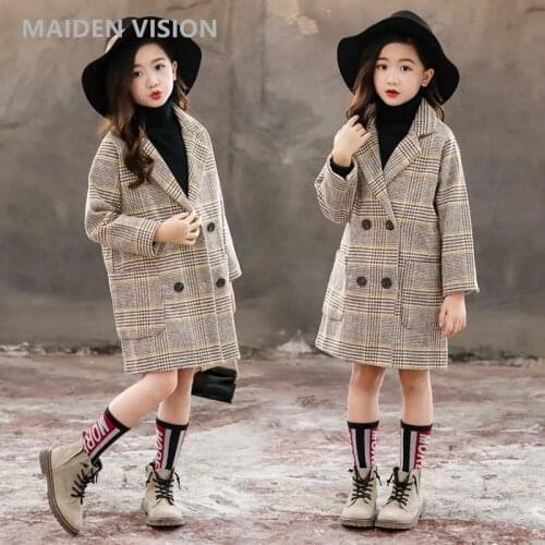 Girls Coat Fashion Plaid Wool Coat For Girls Double-breasted Kids Outerwear Autumn Thick Winter Clothes For Girls 3 4 6 8 10 12y