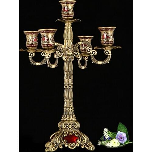 Candle Holders Wedding Centerpieces Metal Bronze 5 Arm Candle Holder Large Size Candlestick for Vintage Home Decoration 50XX127