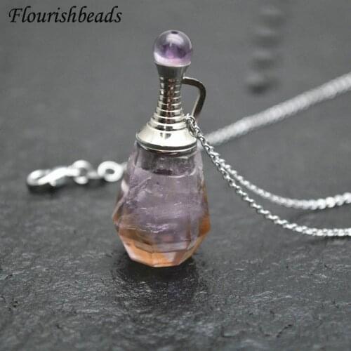 Perfume Bottle Pendant Faceted Natural Gemstone Essential Oils Perfume Bottle Pendant Necklace Fine Jewelry Women Birthday Gift