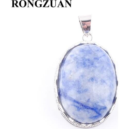 RONGZUAN Lovely Natural Sodalite Stone Egg Shape Bead Pendant & Necklace Chain Reiki Healing Women Jewelry Gifts TN3678