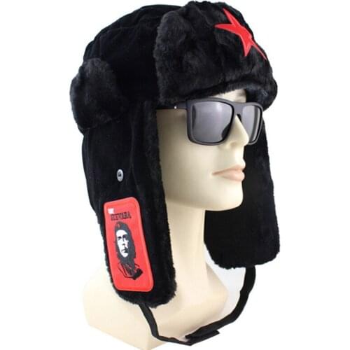 Russia Guevara Soviet Army Military Ushanka Bomber Hats Pilot Trapper Winter Hat Faux Rabbit Fur Earflap Men Women Snow Beanie