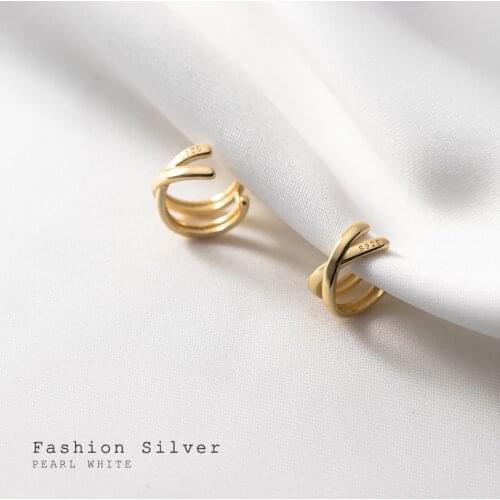 Real 925 Sterling Silver Ear Cuffs for Women Non Pierced Ears Layered Cross Clip on Earrings Fake Piercing Korean Earcuffs 2021