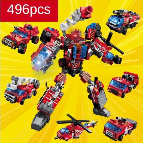 Building blocks assembled toy boy deformation robot fire truck deformation toys educational girl toys bricks Model