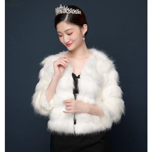 Bridal Wraps Bridal Bolero Faux Fur Shawl with Sleeves Wedding Jacket