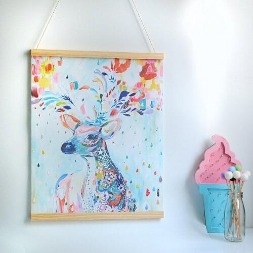 Childrens Room Decoration Wall Hanging Canvas Paintings Pineapple/Cactus/Deer Wood Frame Hang Poster Wall Art Decor Kid Gift