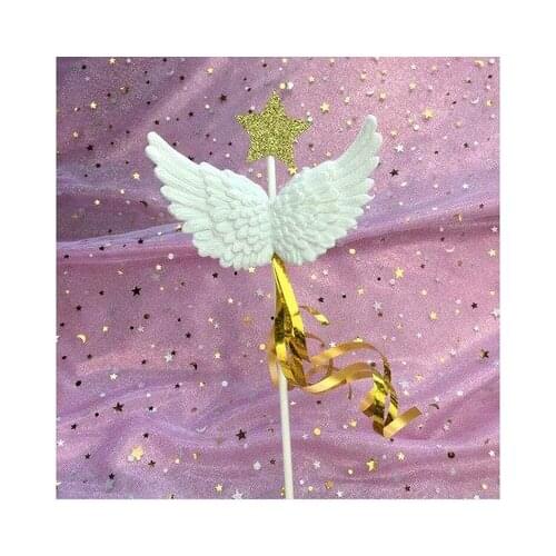 Baby Birthday Cake Decoration White Angel Wings Pink Love Angel Wings Gold Pentagram Cake Decoration Happy Birthday Cake Topper